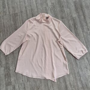 Chico's Pink Relaxed 3/4 Sleeve Tunic with Mandarin Collar